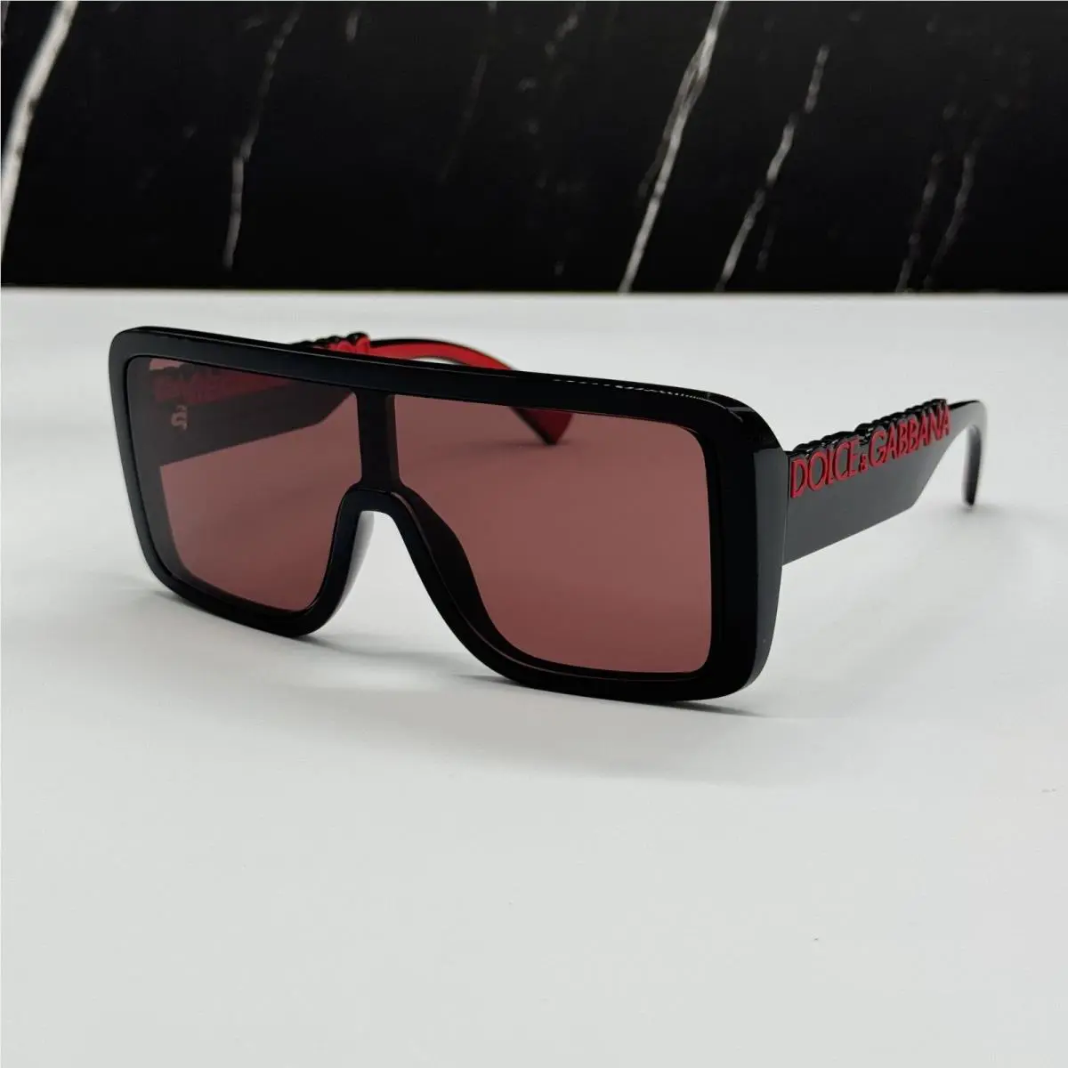 Dolce Gabbana DG6204 501/75 Black Red Rectangle Dolce Gabbana Sunglasses