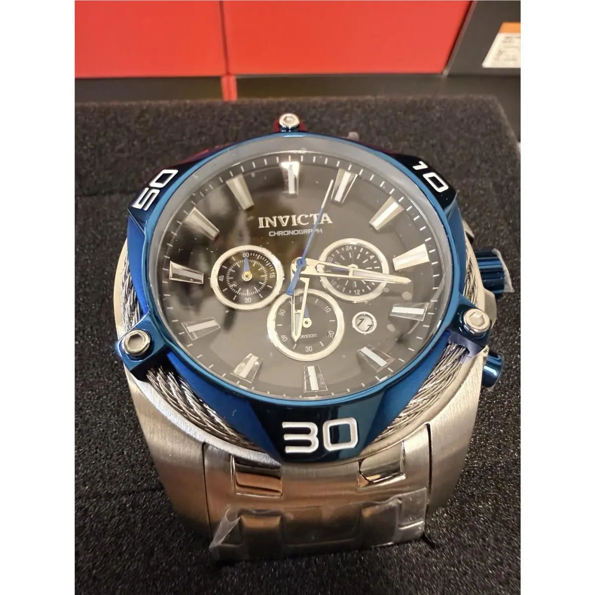 Invicta Men`s Watch Bolt Japanese Quartz Black Dial Silver Steel Bracelet 38572