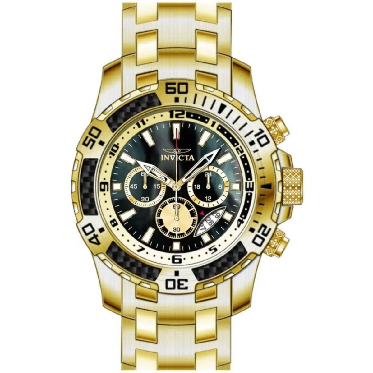 Invicta Men`s Watch Pro Diver Quartz Chronograph Yellow Gold Bracelet 49854 - Dial: Black, Band: Yellow
