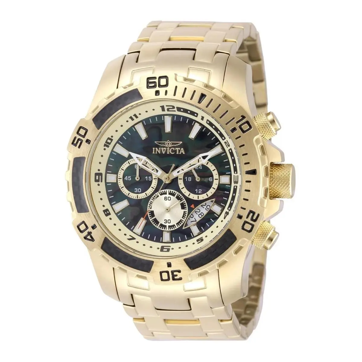 Invicta Men`s 49854 Pro Diver Quartz VD53 Black Dial Watch - Dial: Black, Band: Gold