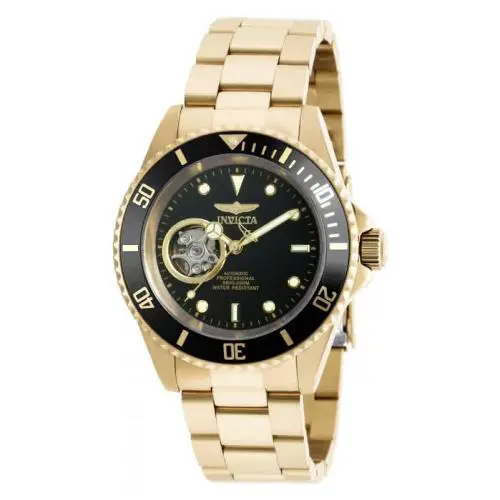 Invicta Pro Diver Automatic Black Dial Yellow Gold-plated Men`s Watch 20436