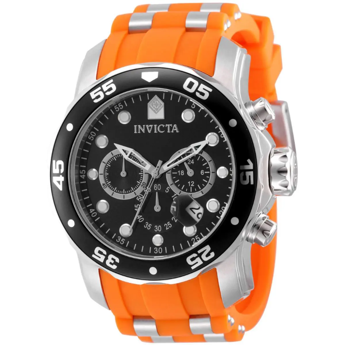 Invicta Men`s Watch Pro Diver Scuba Black Dial Orange Silver Tone Strap 49828 - Dial: Black, Band: Orange, Silver