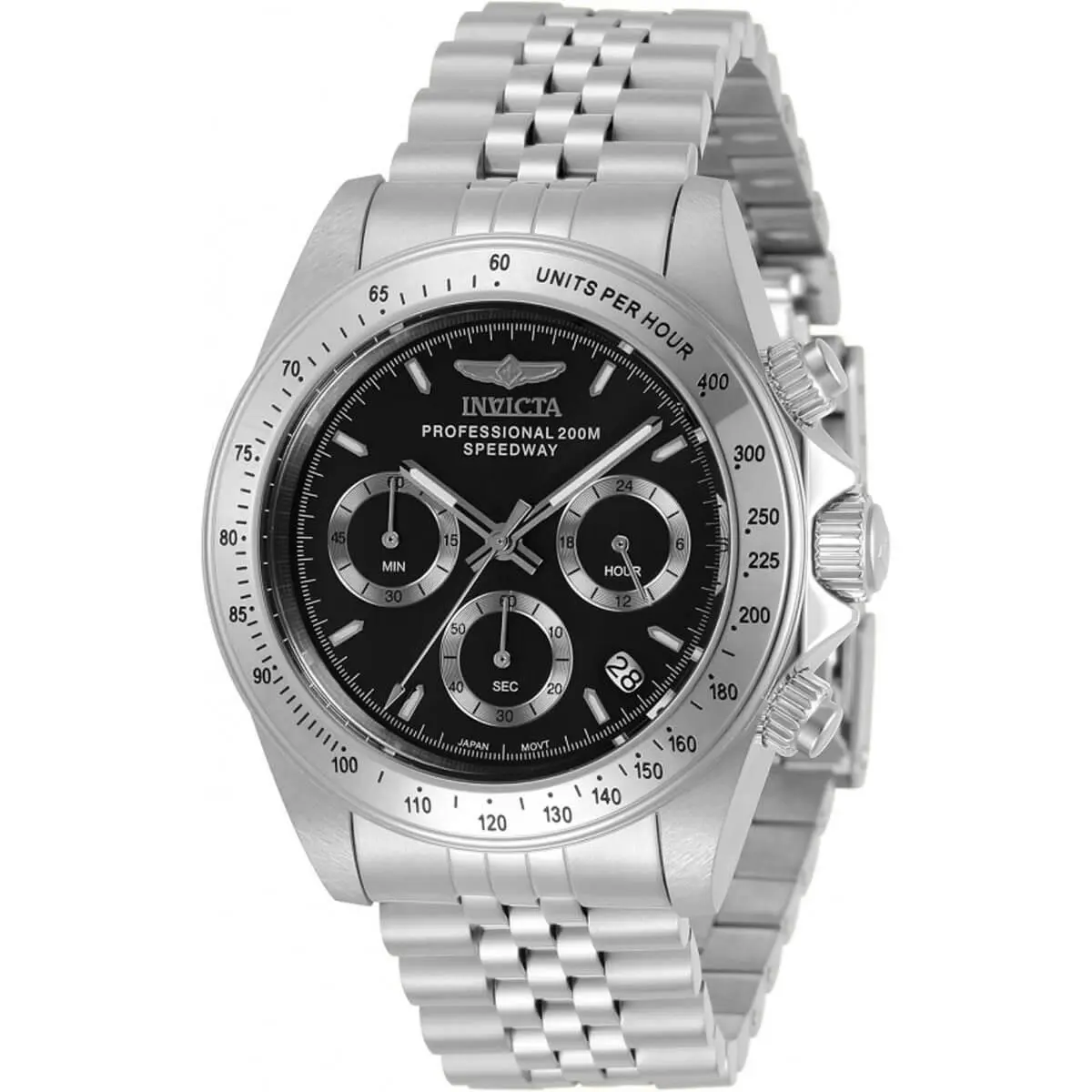 Men`s Watch Speedway Chronograph Silver and Black Dial Bracelet 30989 by Invicta
