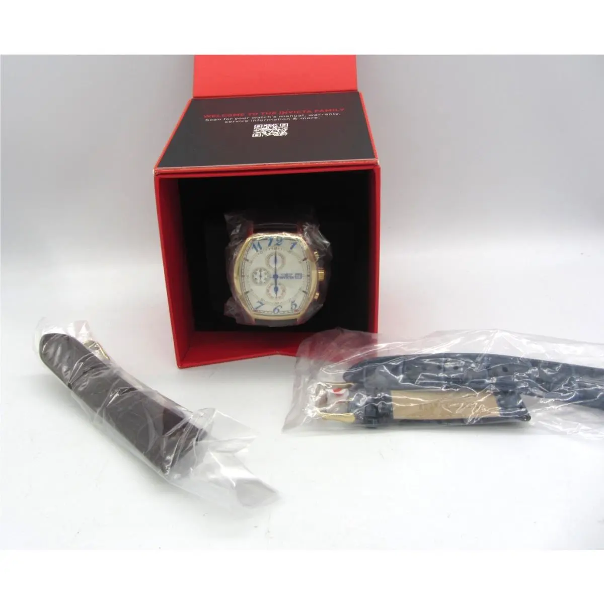 Invicta 14330 Men`s Specialty Dual-time Interchangeable Leather Strap Date Watch - Dial: White, Band: Black