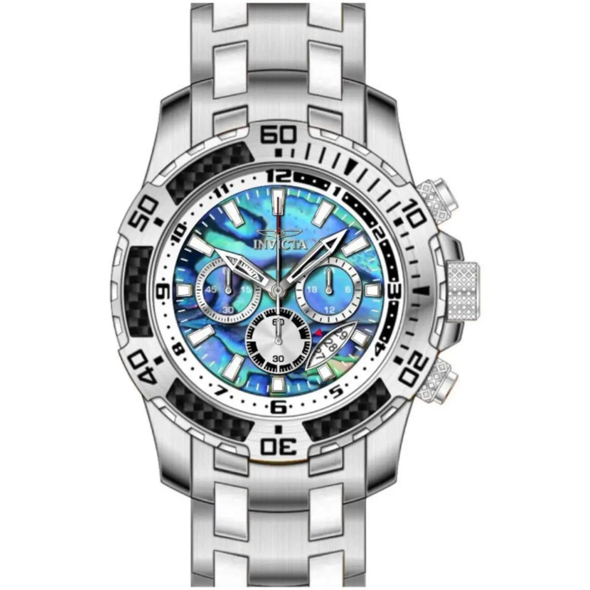 Invicta Men`s Watch Pro Diver Chronograph Iridescent Abalone Dial Bracelet 49855