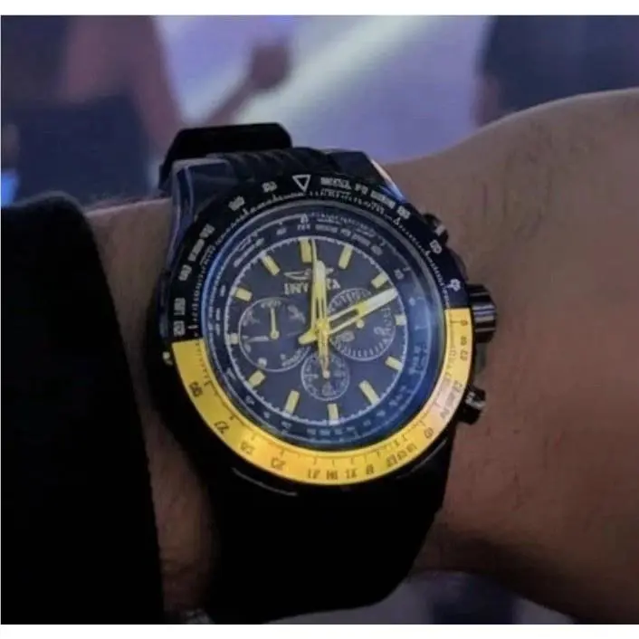 Invicta Aviator Skyshock Chronograph Watch Mens Black Silicone Model 39277 - Dial: Black, Yellow, Band: Black, Bezel: Black, Yellow