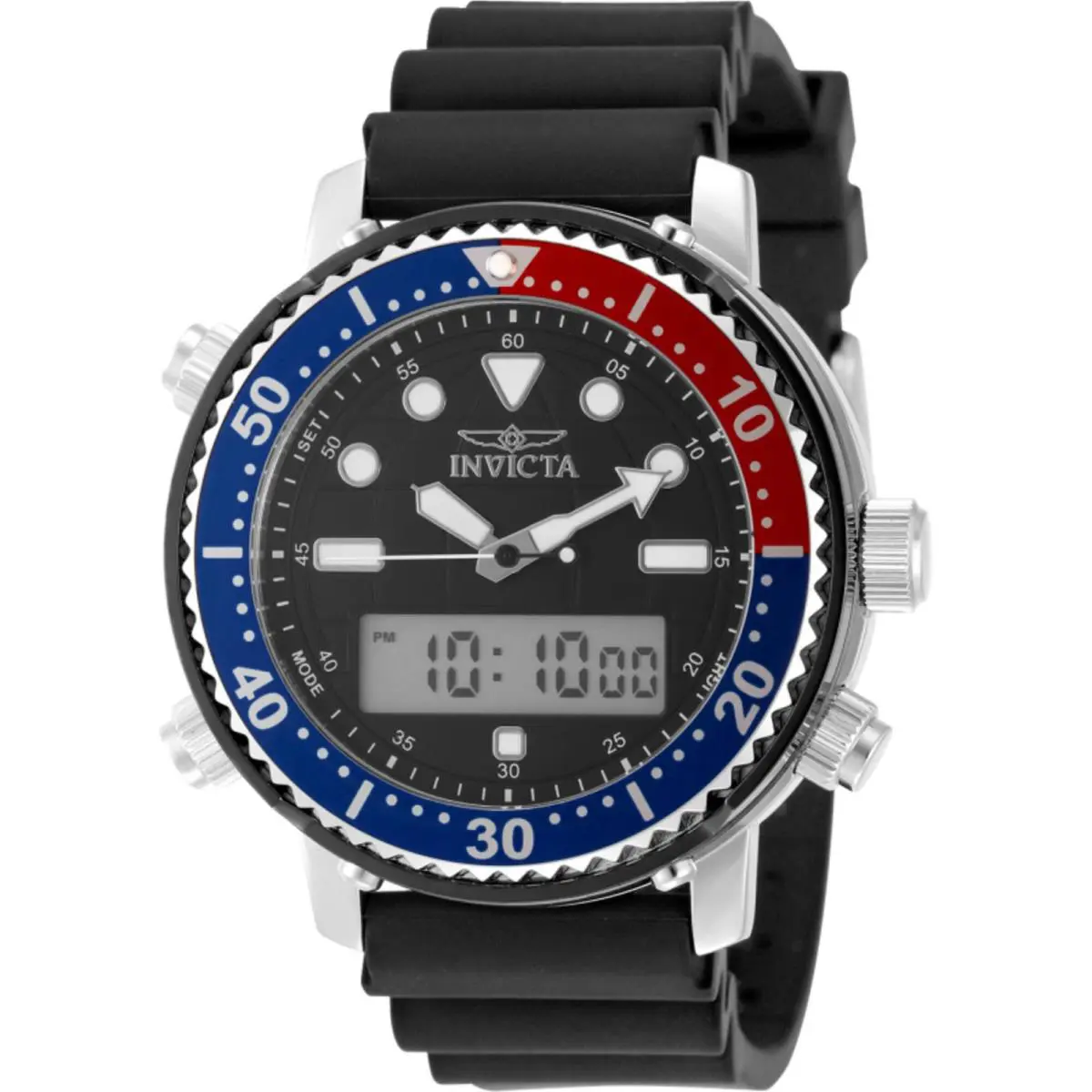 Invicta Men`s Ana-digital Watch Pro Diver Dual Time Black Silicone Strap 49451