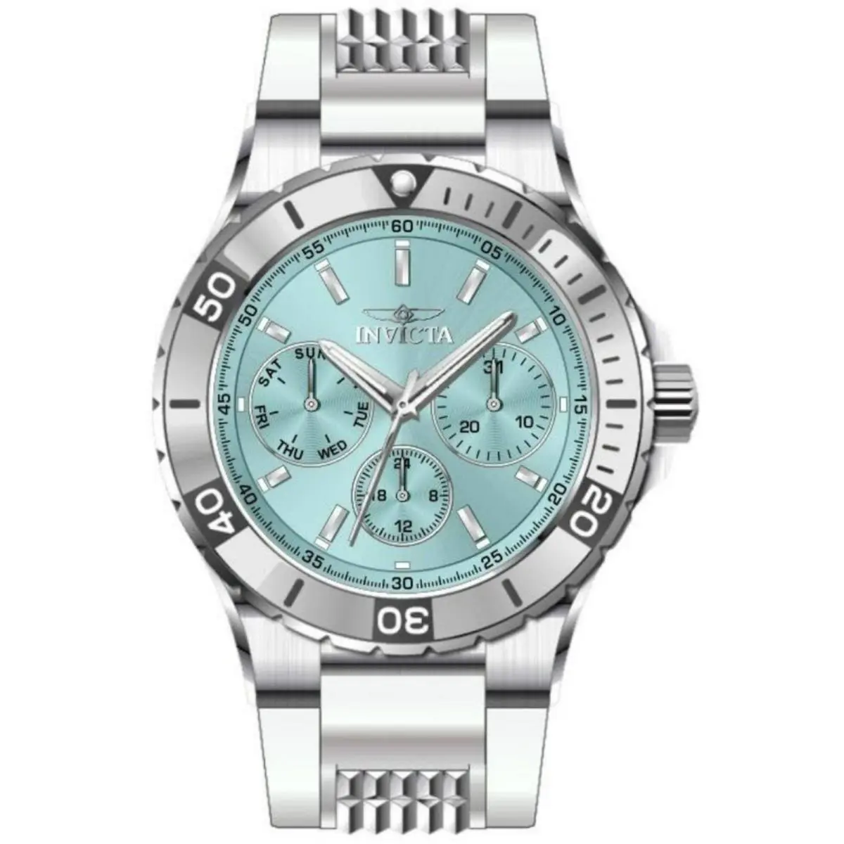 Invicta Women`s Watch Aviator Light Blue Dial White and Silver Tone Strap 49891 - Dial: Light Blue, Band: White, Silver