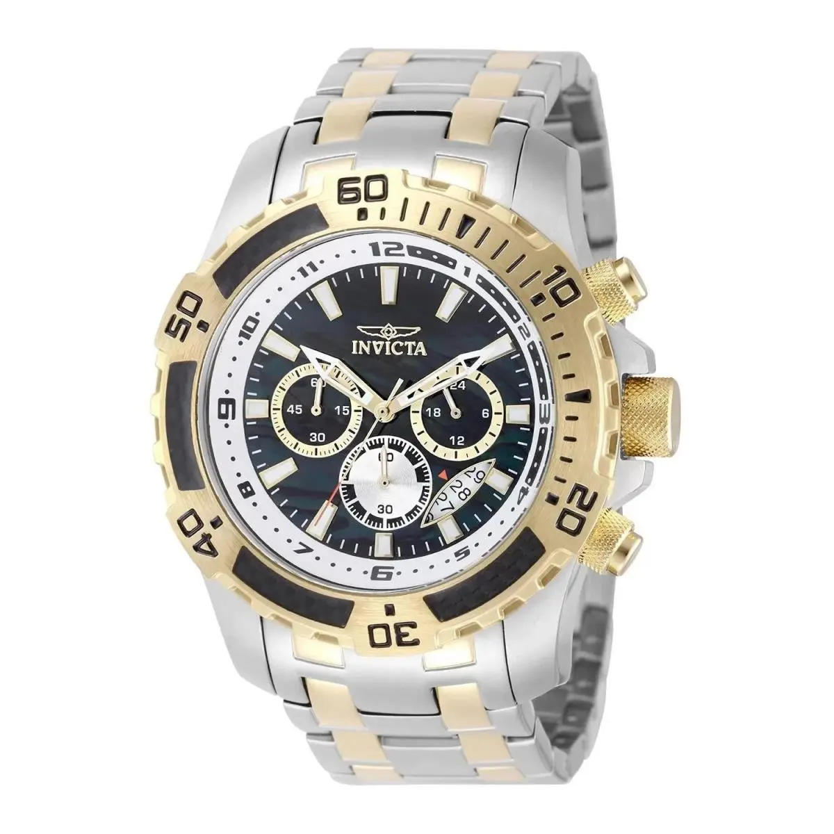 Invicta Pro Diver Scuba Men`s 51mm Black Abalone Dial Two-tone Watch 49852 - Dial: Black, Band: Gold, Steel, Bezel: Black