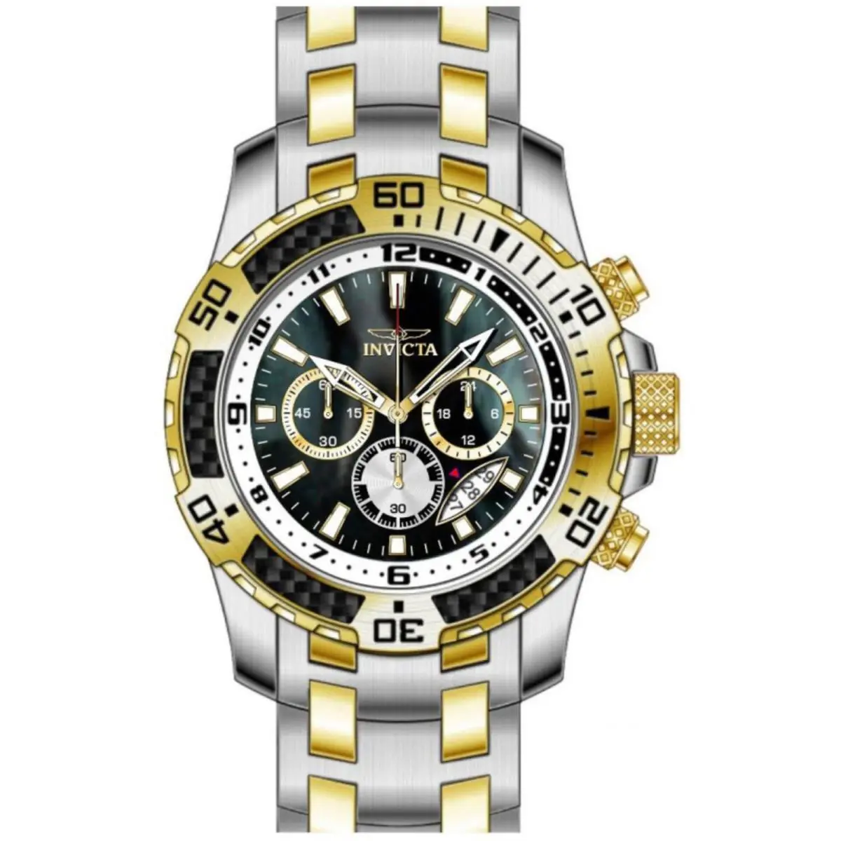 Invicta Men`s Watch Pro Diver Quartz Chronograph Two Tone Steel Bracelet 49852