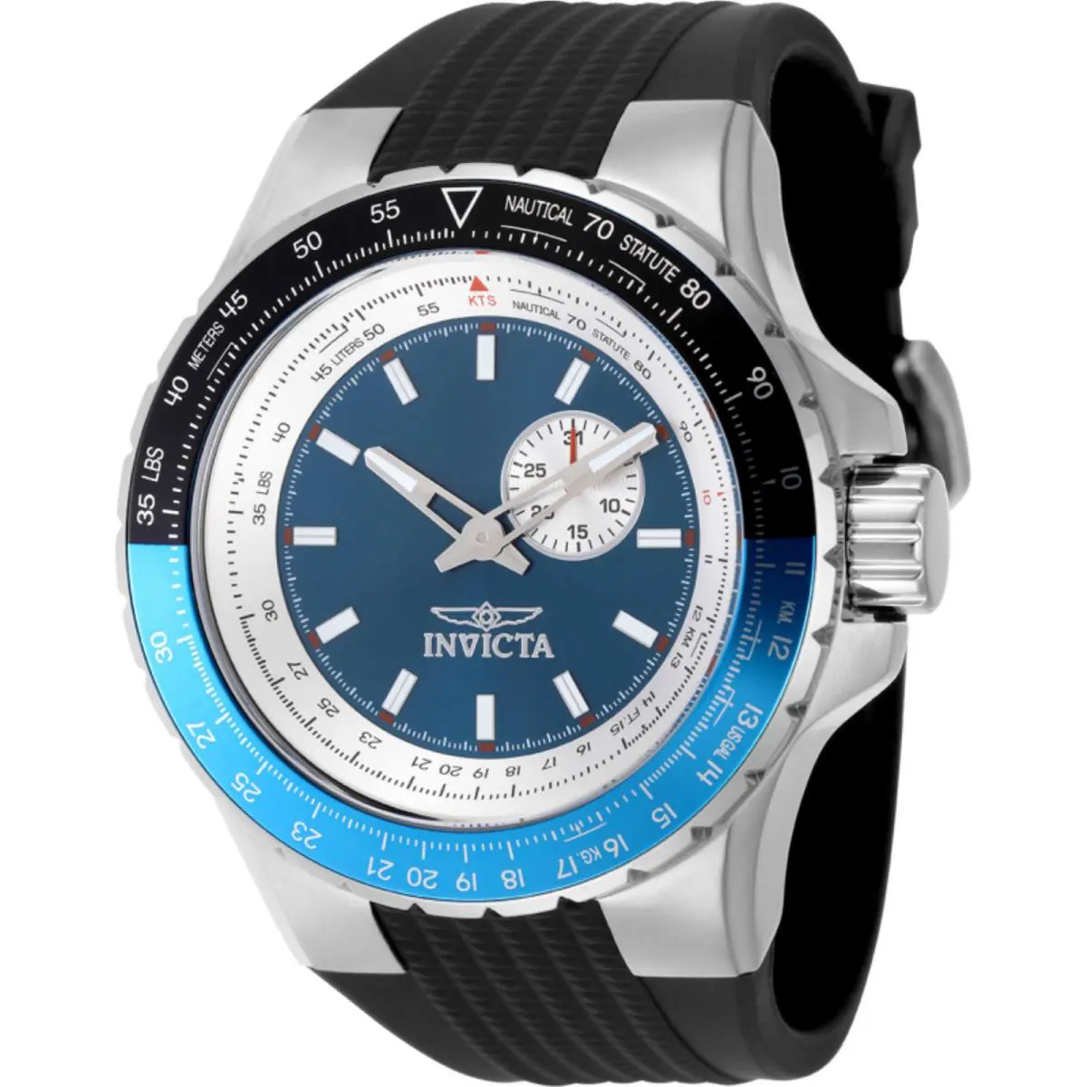 Invicta Men`s Watch Aviator Quartz Blue Dial Black Silicone Rubber Strap 49717 - Dial: Blue, Band: Black