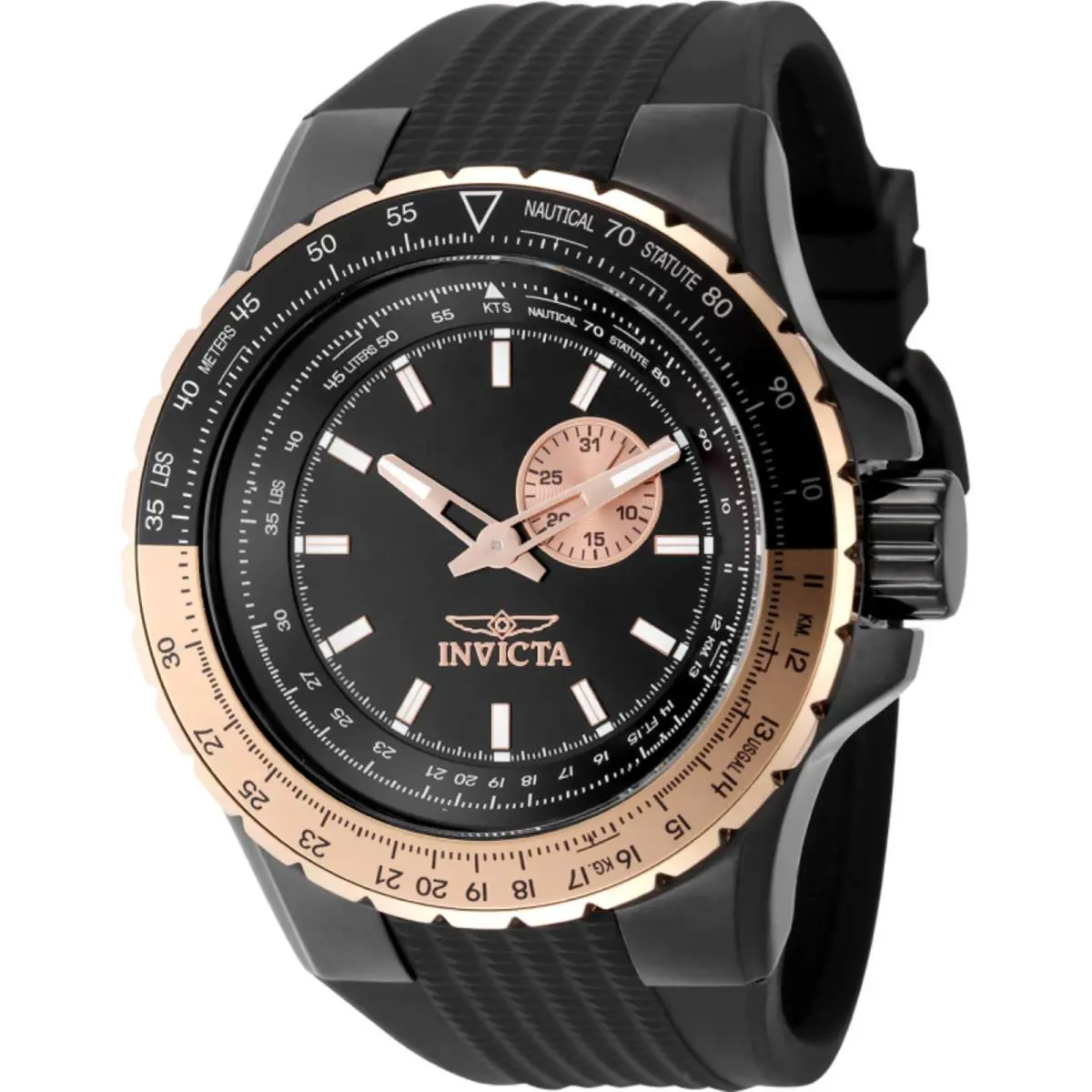 Invicta Men`s Watch Aviator Quartz Analog Black Dial Silicone Rubber Strap 49725 - Dial: Black, Band: Black