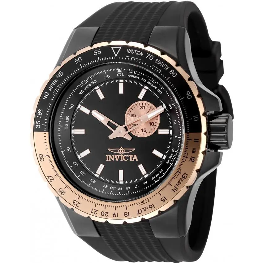 Invicta Aviator Quartz Black Dial Men`s Watch 49725 - Dial: Black, Band: Black, Bezel: Black