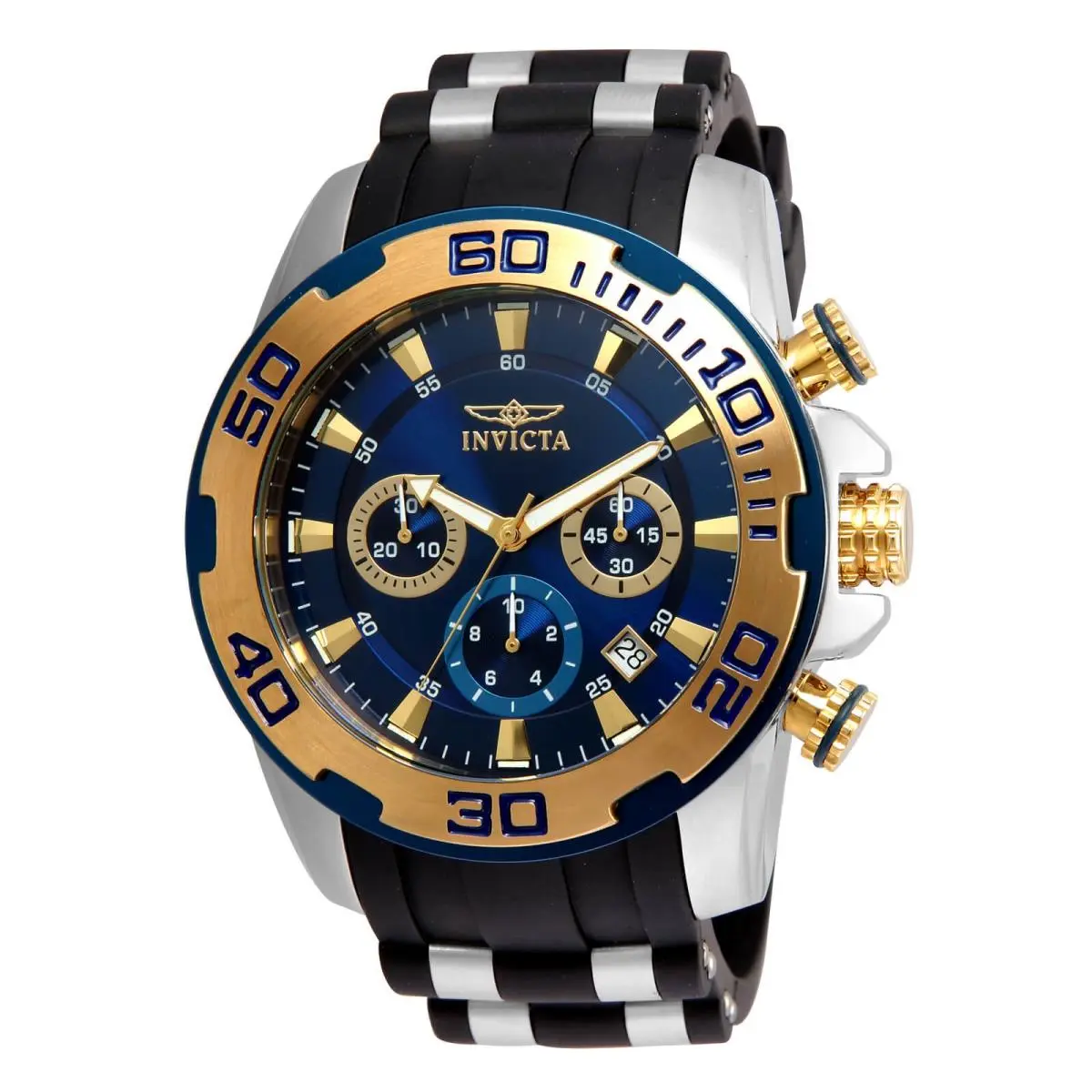 Invicta 22339 Gent`s Steel Silicone Strap Chrono Blue Dial Watch