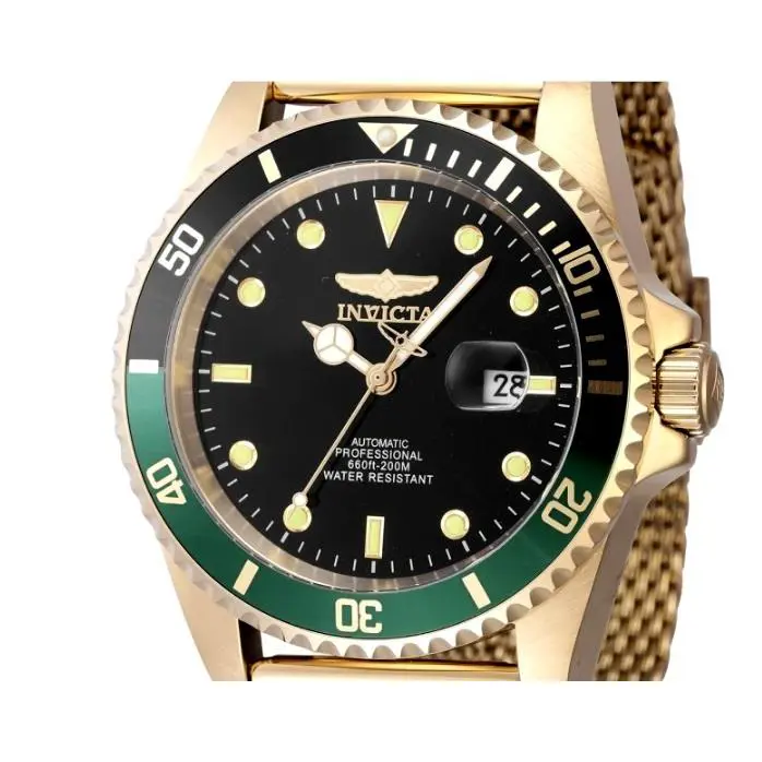 Invicta Pro Diver Automatic Black Dial Men`s Watch 49767 Gold Mesh Band