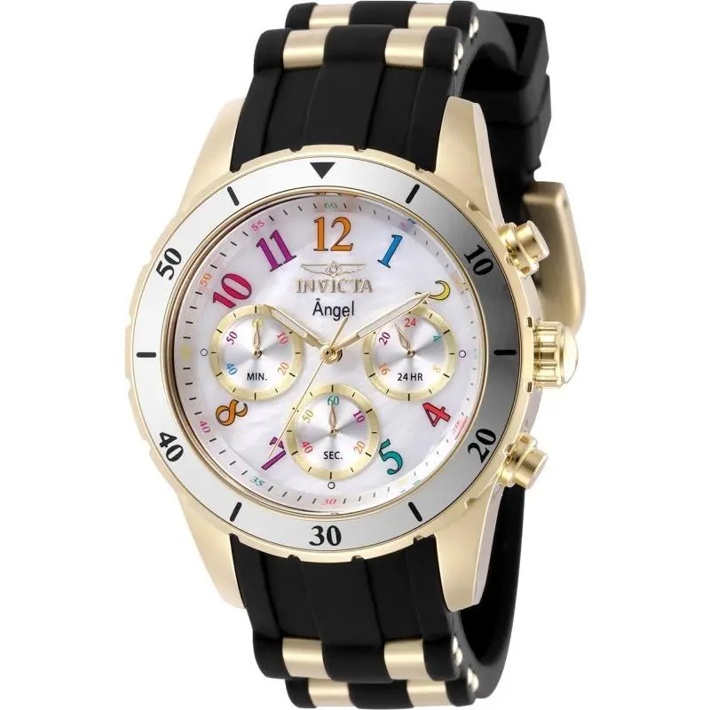 Women`s 40mm Angel Quartz VD54 White Dial Gold/black Tone 100m Watch by Invicta