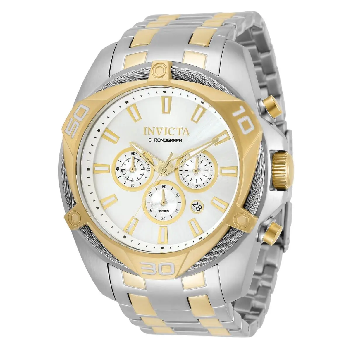 Invicta Men`s Watch Bolt Chronograph Silver and Gold Dial Bracelet 34126