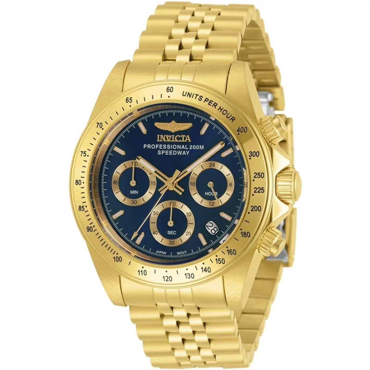 Invicta Men`s Watch Speedway Chronograph Blue Dial Yellow Gold Bracelet 30999