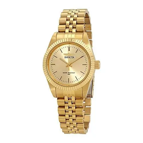 Lady 29411 Specialty Quartz 3 Hand Champagne Dial Gold Steel Watch by Invicta