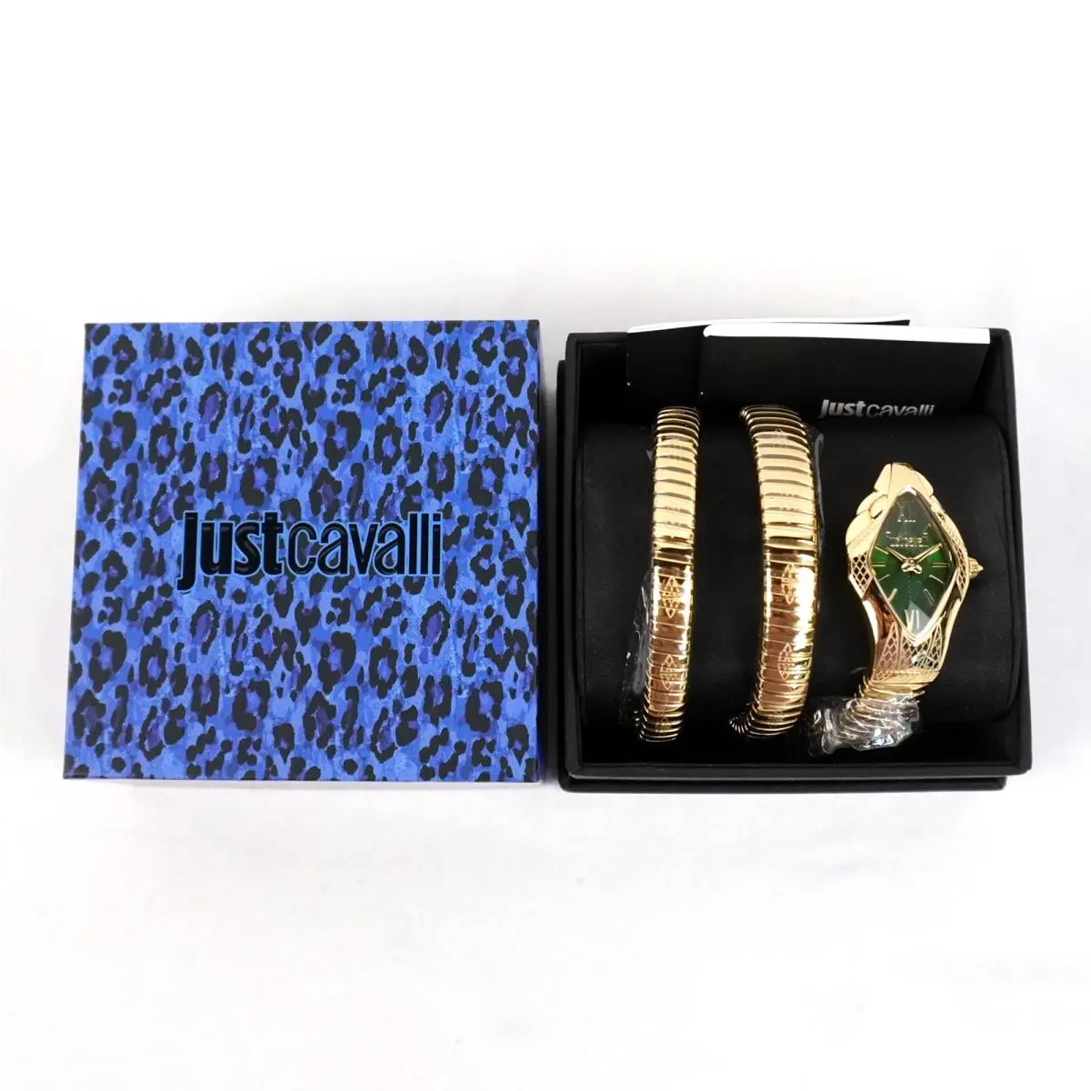 Just Cavalli Signature Snake Cristallo Gold Women`s Watch Green Dial JC1L307