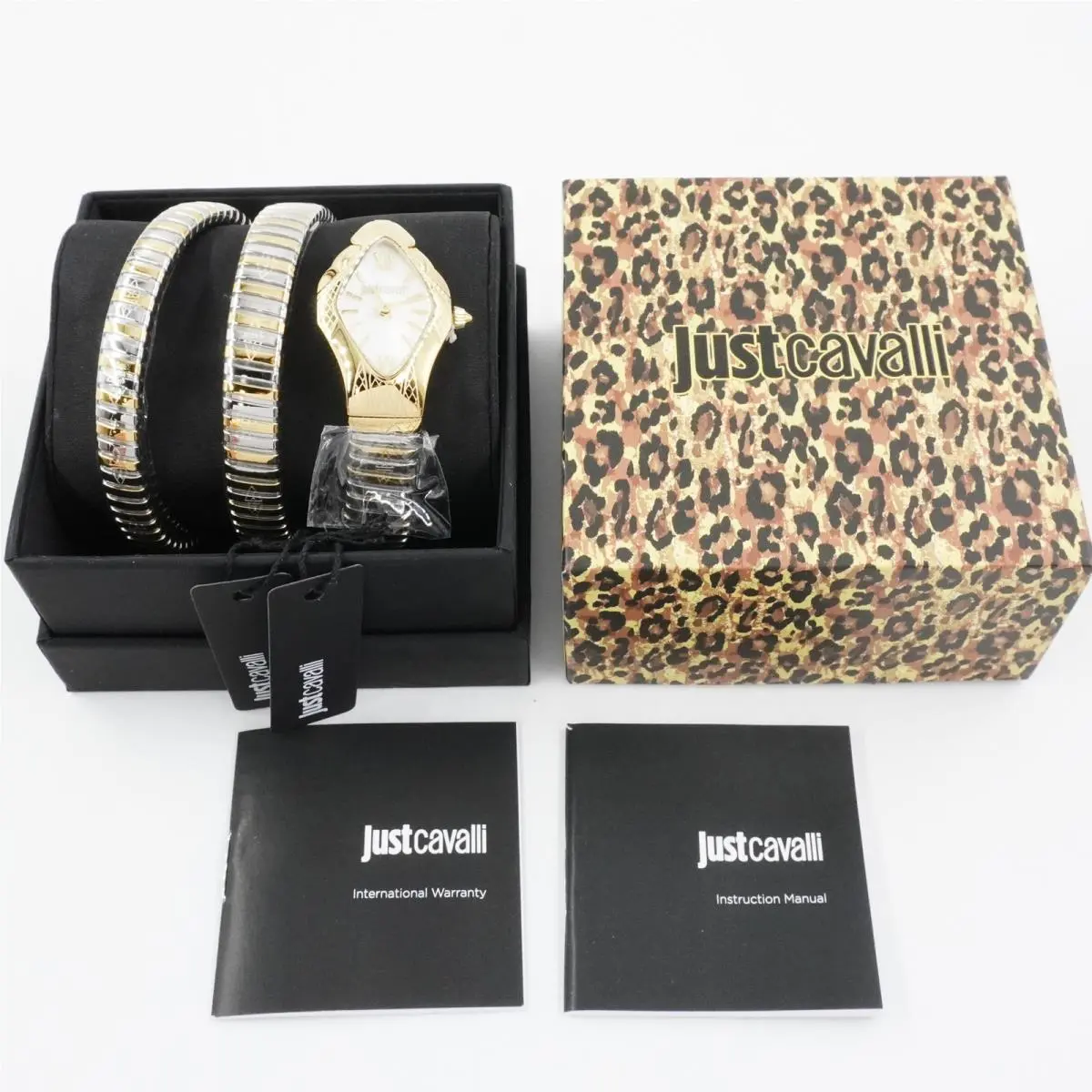 Just Cavalli Cristallo Two-toned Mop Quartz Signature Snake Wrap Ladies Watch