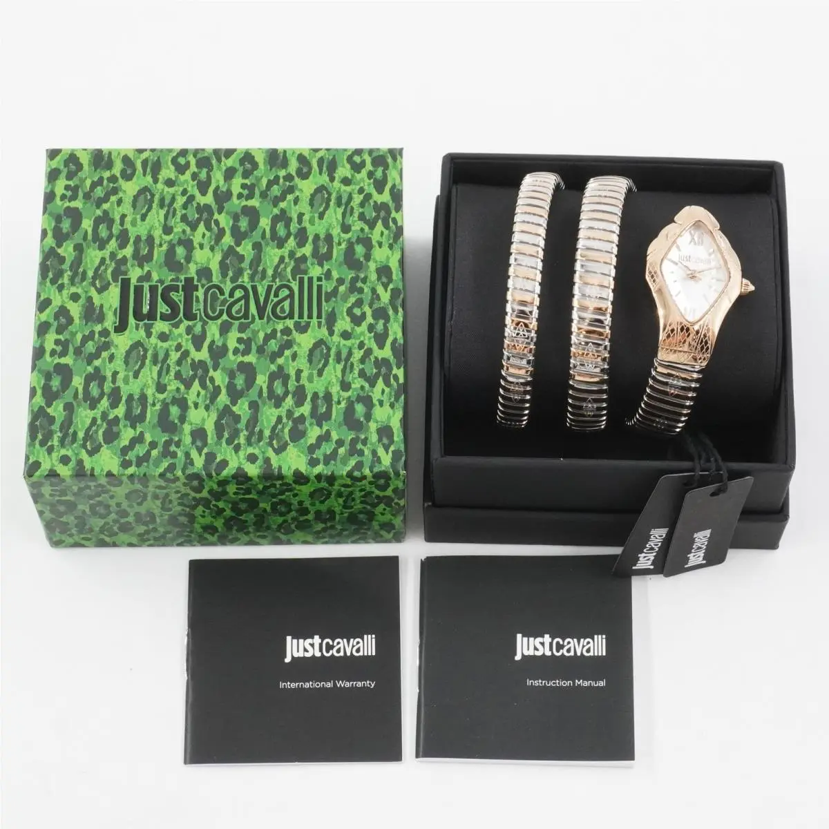 Cristallo Silver Rose Gold-tone Snake Wrap Ladies Quartz Watch by Just Cavalli