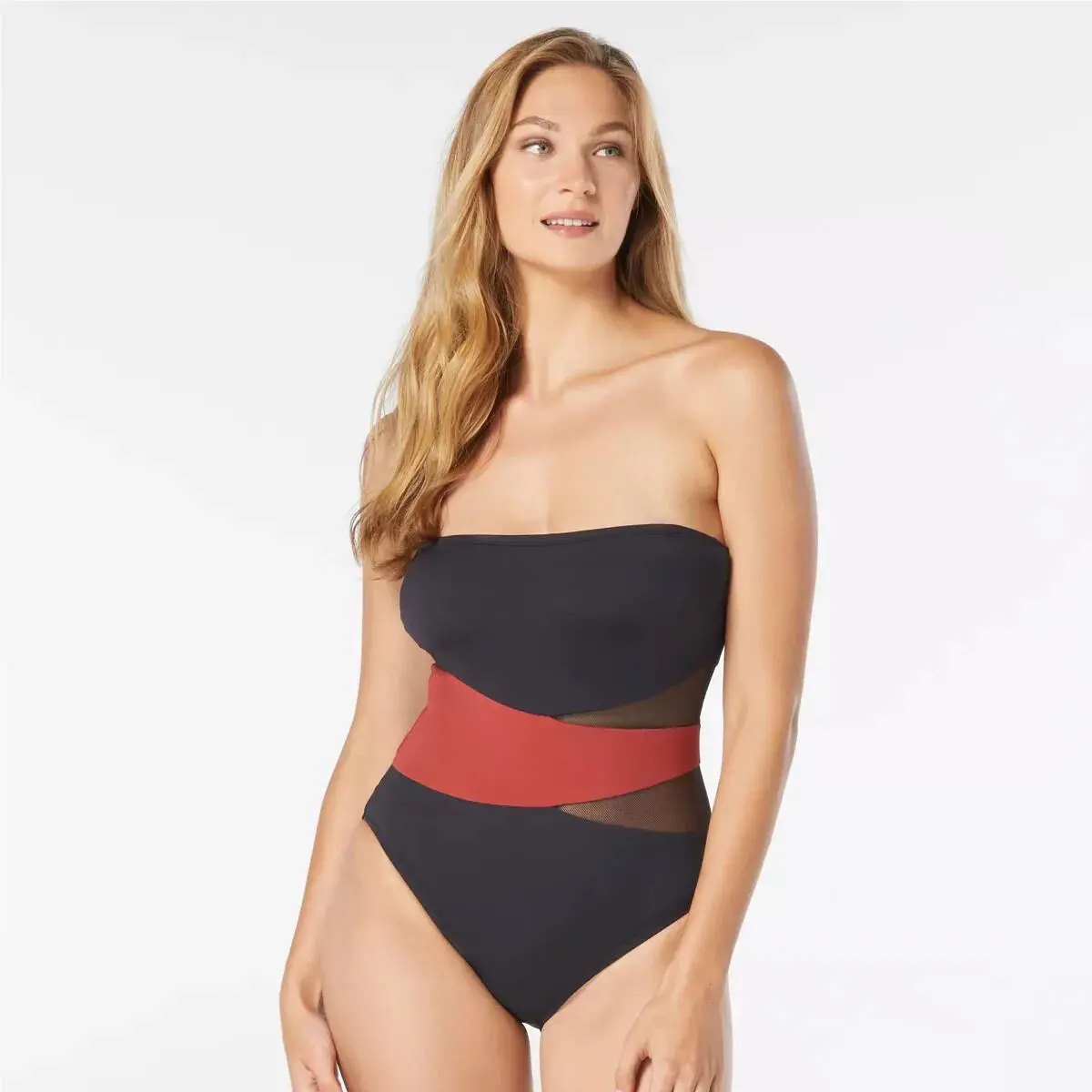 Coco Reef Womens Contours Level Bandeau Mesh One Piece Swimsuit Multi 12 36D