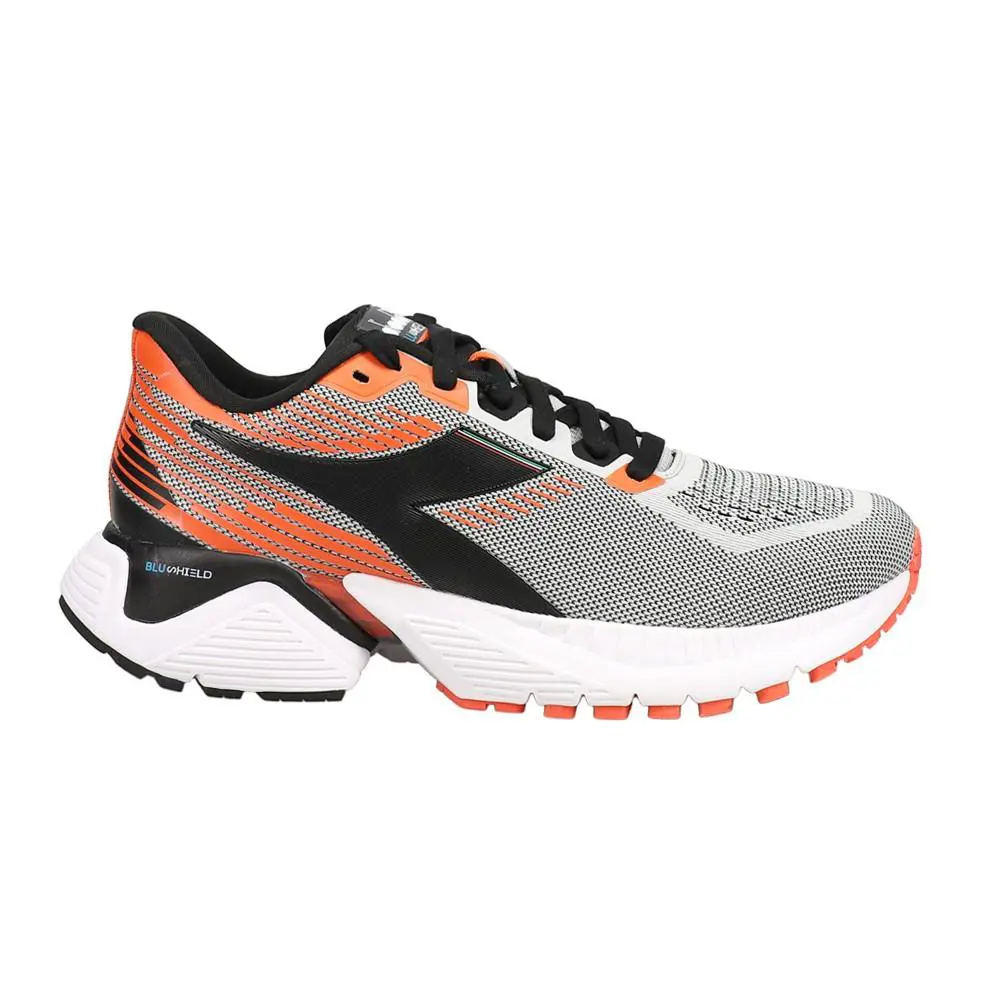 Diadora Mythos Blushield Vigore Running Mens Black Grey Orange Sneakers Athle - Black, Grey, Orange