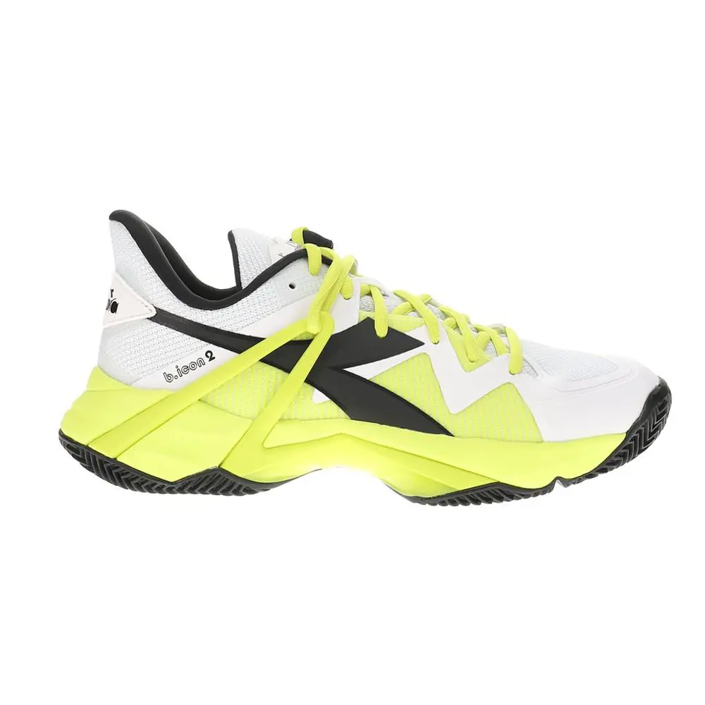 Diadora B.icon 2 Clay Tennis Mens White Yellow Sneakers Athletic Shoes 179106 - White, Yellow