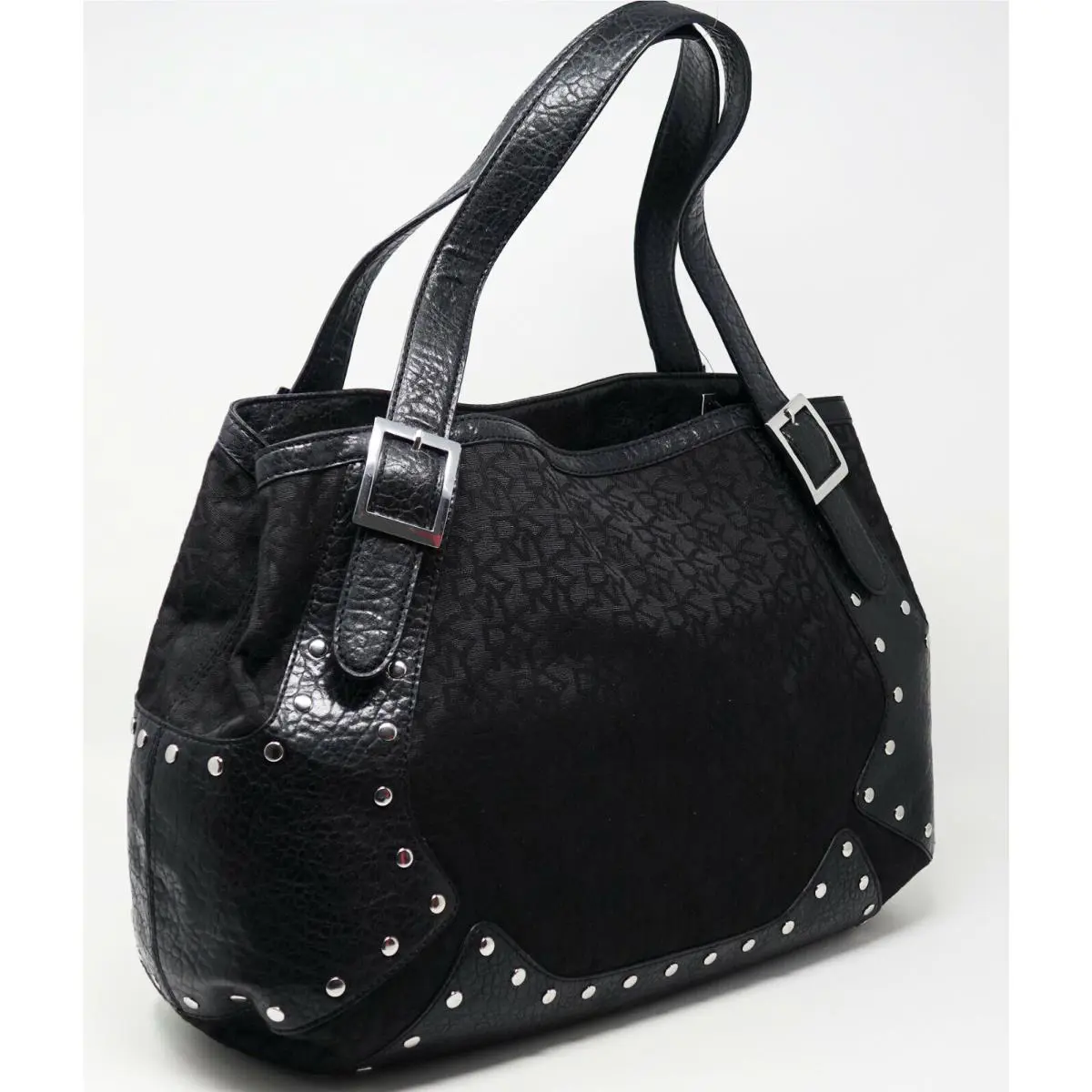 Dkny Black Chino Buckle Stud Detail Large Handbag Purse Satchel Tote