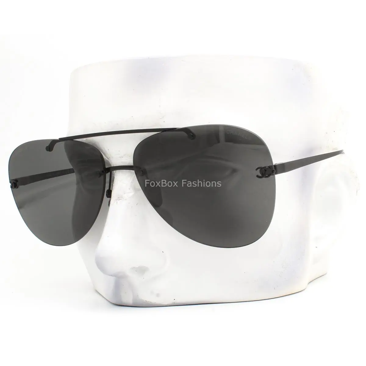 Chanel Rimless Pilot Sunglasses ch4285T 101S4 Black Metal Titanium W/case