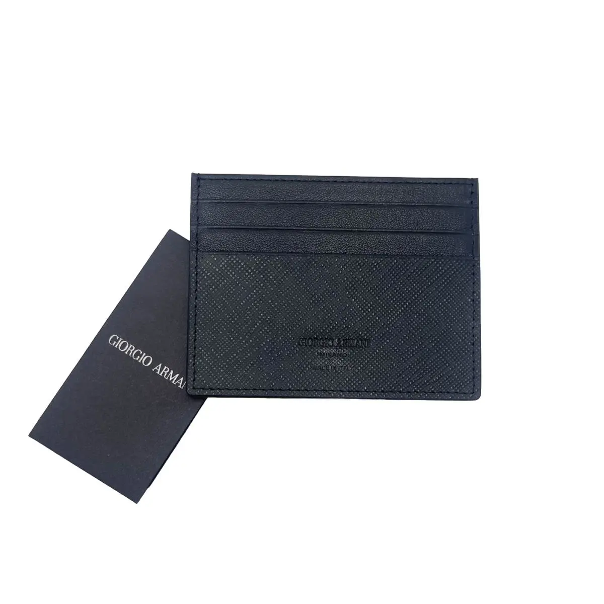 Giorgio Armani Leather Card Holder In Black