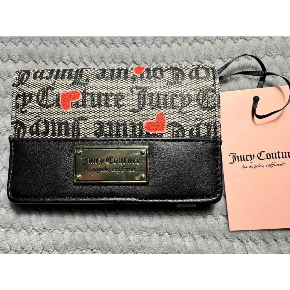 Vintage Juicy Couture Wallet Black Hearts Card Case Handbag Cardholder Keycha