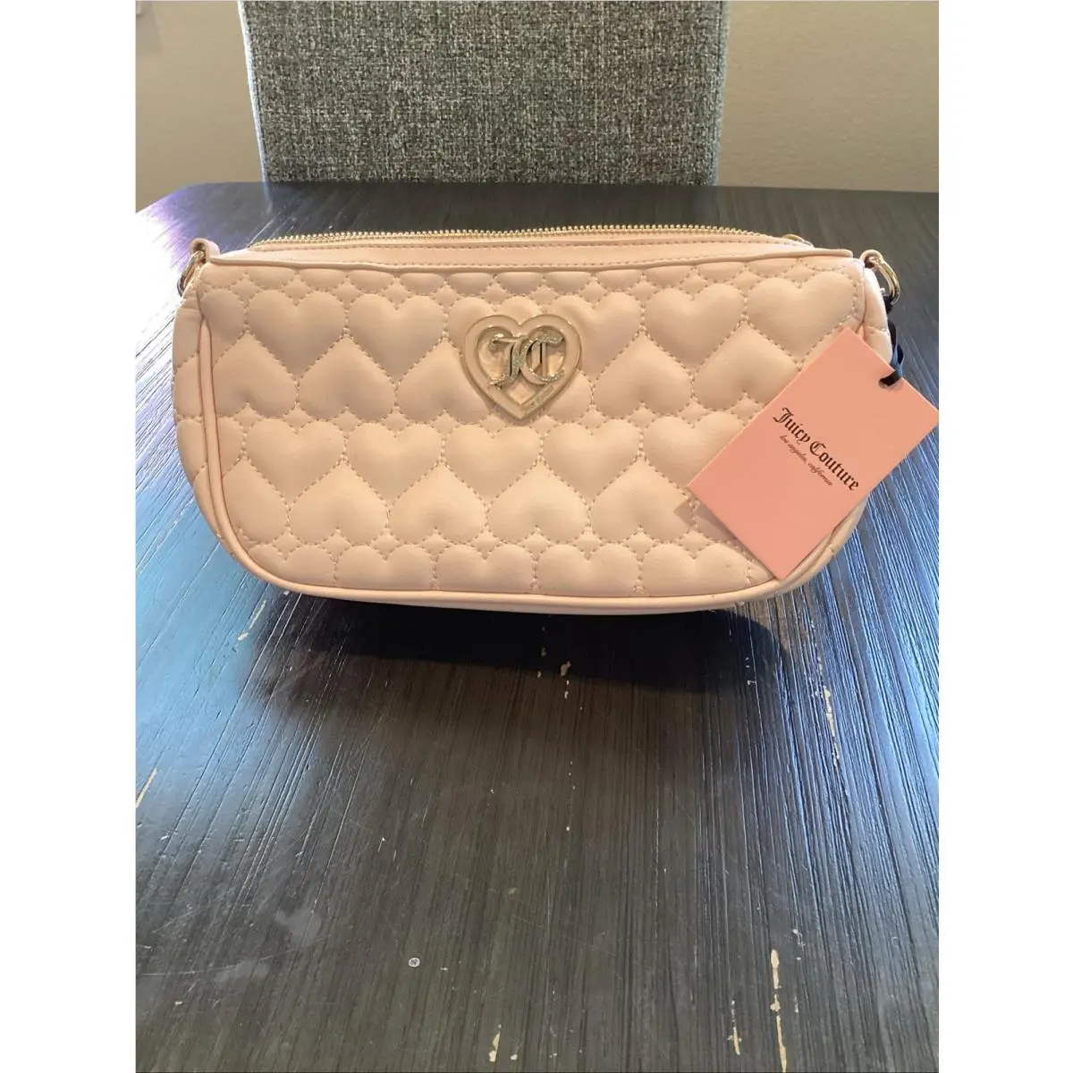Juicy Couture Flawless Shoulder Bag w/ Chain - Black Leather Quilted Heart