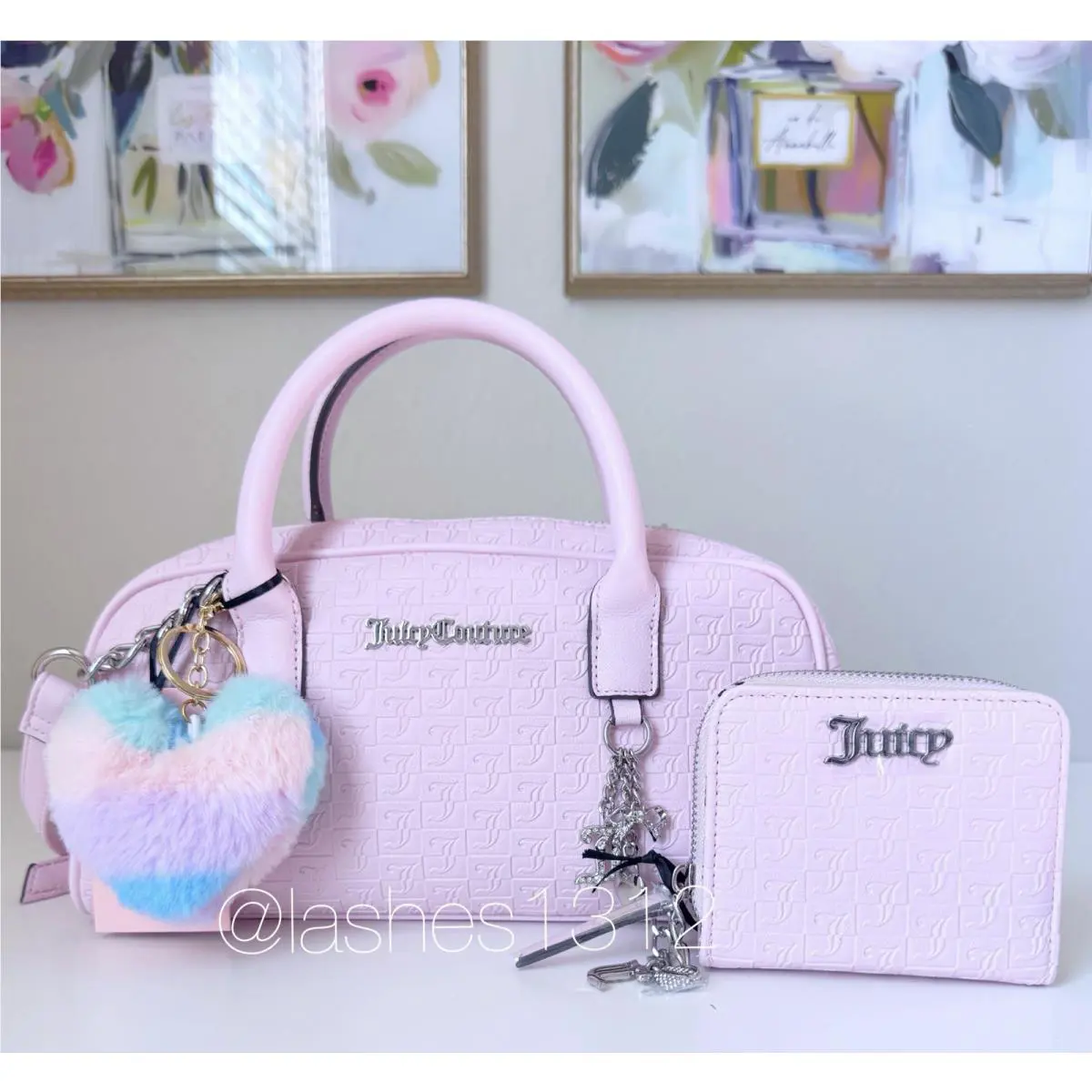 Juicy Couture Bag Lucky Charms Satchel Small Zip Around Wallet Set - Pink