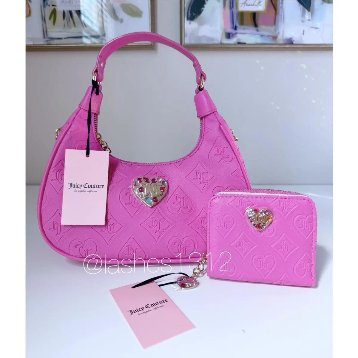 Juicy Couture Bag Glitzed Out Crossbody Hobo Wallet Set - Pink Flash