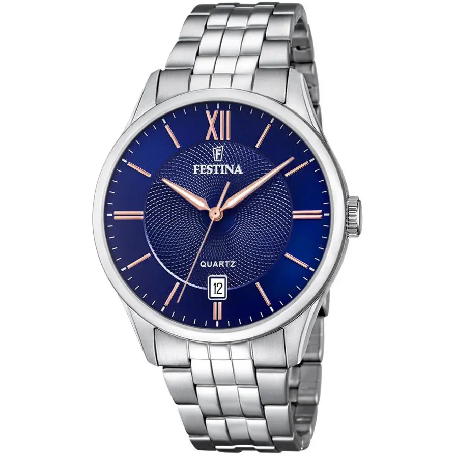 Classics Blue / Stainless Steel / Rose Gold Blue Dial by Festina