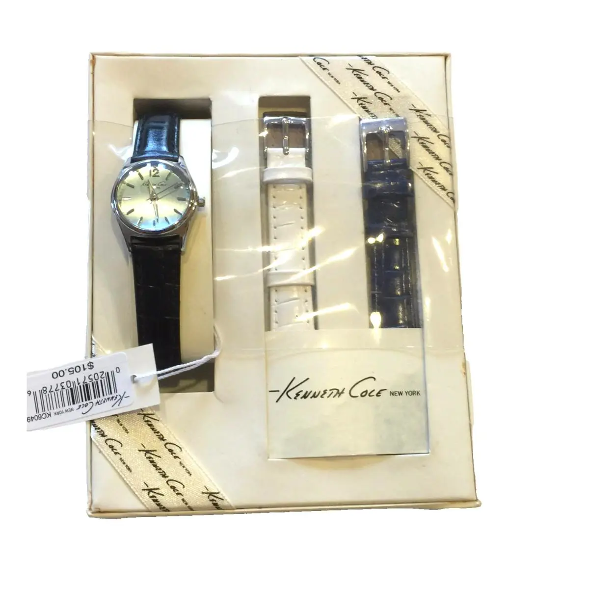 Kenneth Cole Blue Dial 3 PC Set White Black Navy Leather Band Watch KC6049 - Dial: Blue, Band: WHITE,, Black, Blue