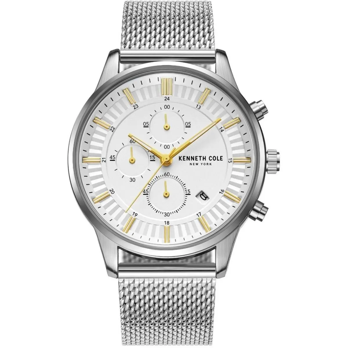 Men`s Watch White Dial Stainless Steel Mesh Bracelet KCWGK2185304 by Kenneth Cole