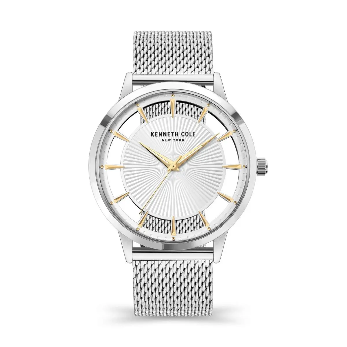 Kenneth Cole Men`s Watch Transparent Silver Dial Mesh Bracelet KCWGG2174702