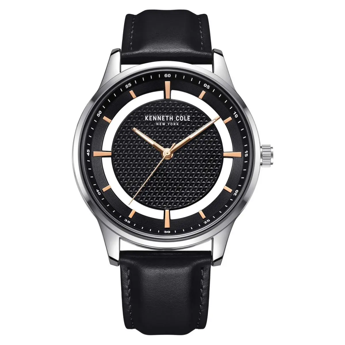 Kenneth Cole KCWGA2185503 Men`s Watch Transparency Dial Black Leather Strap