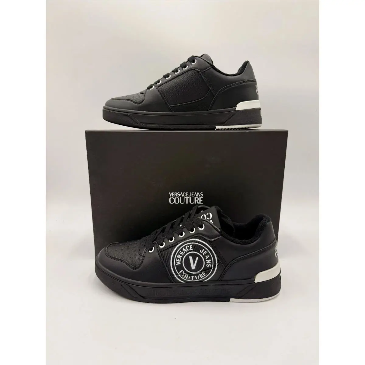 Versace Jeans Couture Men`s Starlight Sneakers Black Logo Print EU 41/US 8