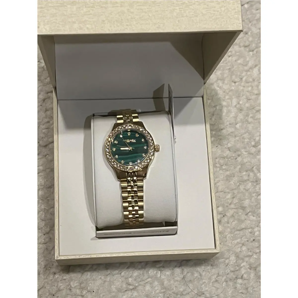 Anne Klein York Gold Green Dial Women`s Quartz Watch 12/7784MAGB