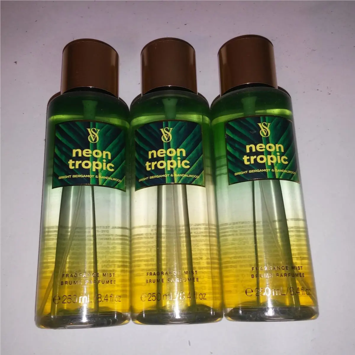Set of 3 Victoria`s Secret Fragrant Mist Body Spray Neon Tropic Full Size 8.4oz