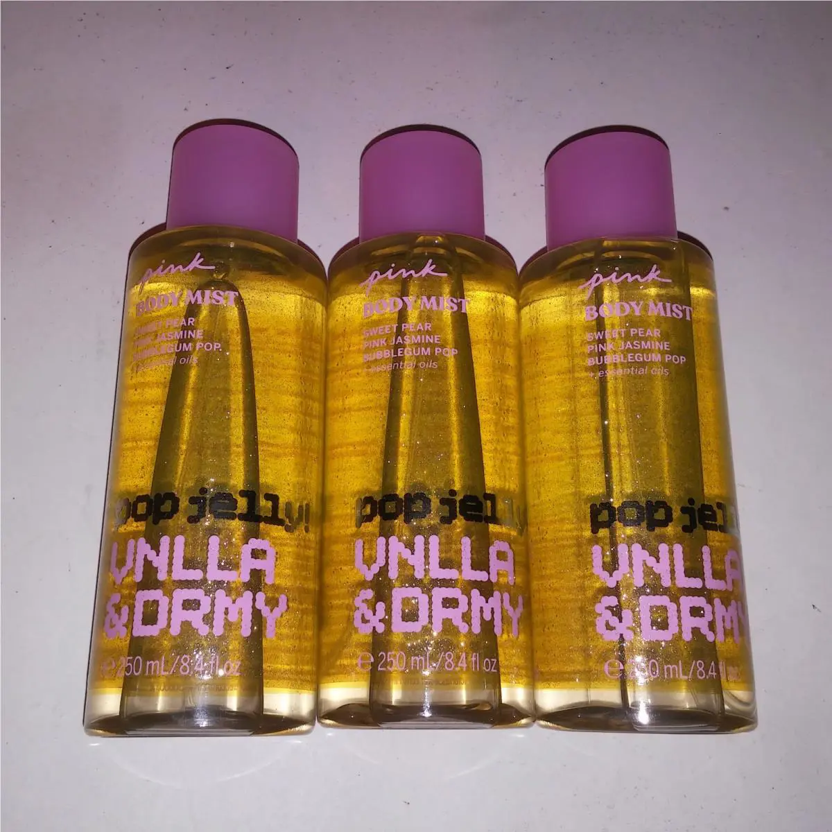 Victoria`s Secret Pink Body Spray Mist Set of 3 Pop Jelly Vanilla Dreamy