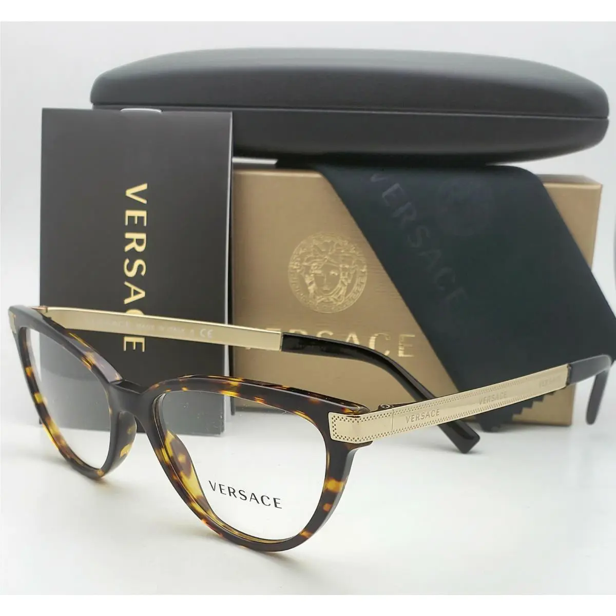 Classic Versace Eyeglasses Mod. 3271 108 54-16 Cat Eye Tortoise Gold Frame