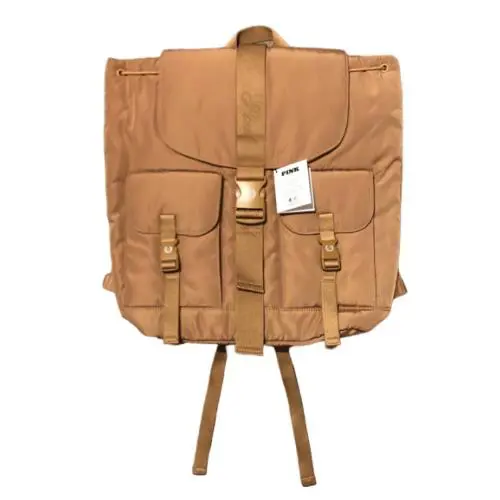Victoria`s Secret Pink 2024 Nylon Cargo Backpack Full Size Gym School Bag Toffee
