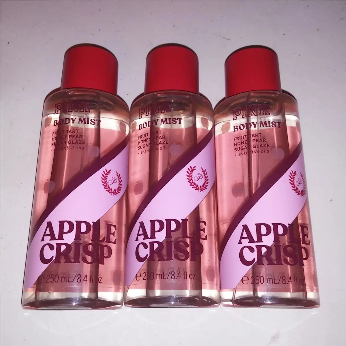 Set of 3 Victoria`s Secret Pink Fragrance Mist Body Spray Apple Crisp Full Size