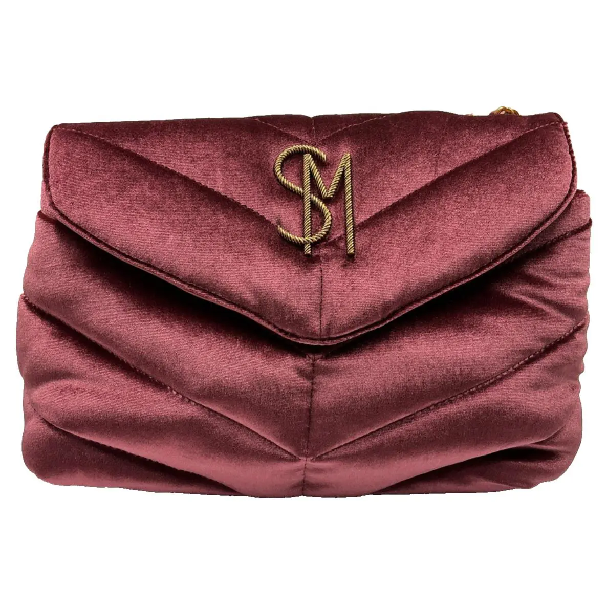 Steve Madden Coleman Velvet Rust Quilted Shoulder Bag Burgundy Cha