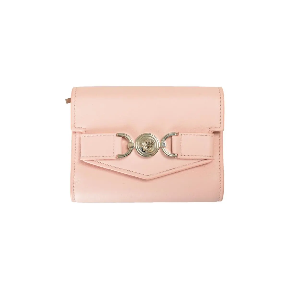 Versace Women`s Dusty Rose Silver Medusa Leather Compact Wallet